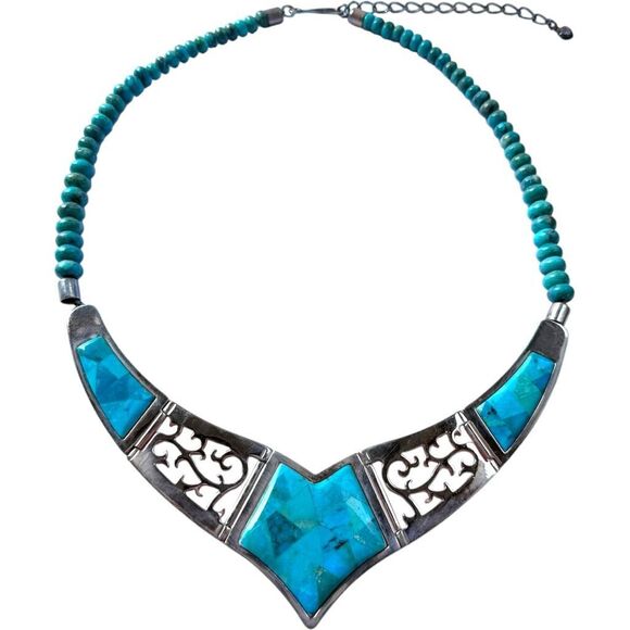 JAY KING DTR Mine Finds Genuine Turquoise Gemstone Copper Rose Gold Tone Bib Sta - Picture 15 of 16